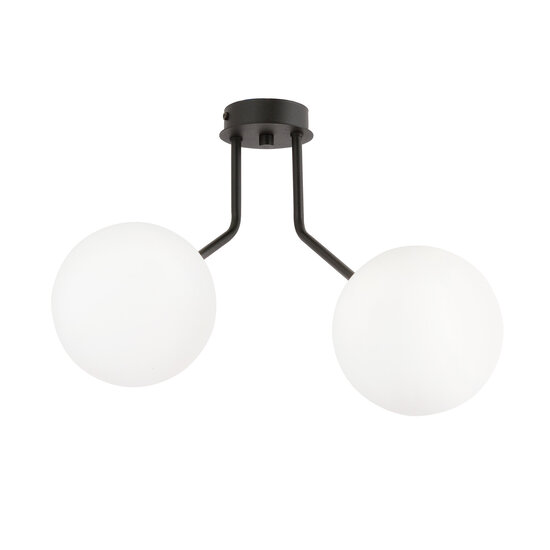Emibig Emibig Kolding zwarte plafondlamp met 2 wit glas ronde bollen voor E14 lamp - Perfect voor een moderne uitstraling in elke ruimte