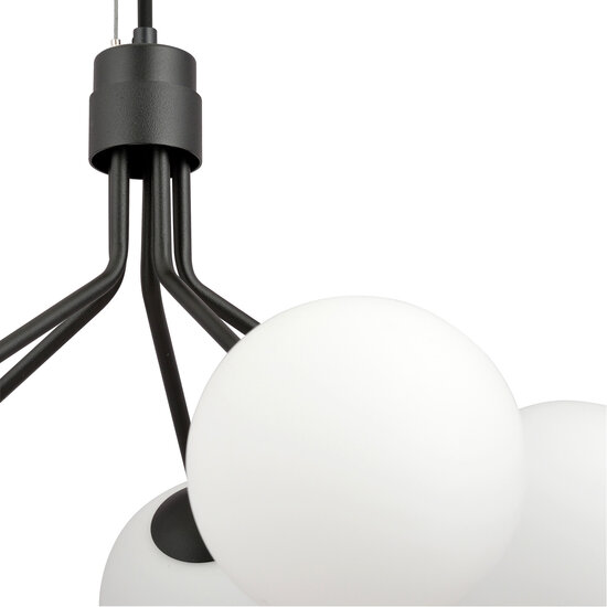 Emibig Emibig Kolding zwarte 5 lamp hanglamp witte glazen bollen bollen E14 - Perfecte verlichting voor elke ruimte