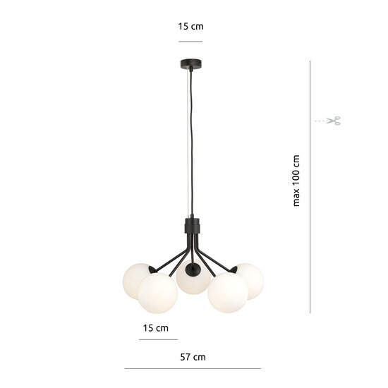 Emibig Emibig Kolding black 5 lamp hanging lamp white glass balls E14 - Ideal lighting for any space