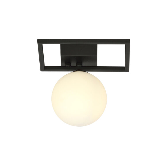 Emibig Emibig Herning pequeña lámpara de techo de diseño negra con bola de vidrio opal blanco E14 - Ideal para interiores modernos