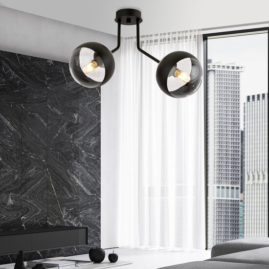 Emibig Emibig Kolding lámpara de techo negra a rayas con 2 bombillas de vidrio para lámpara E14 - Iluminación elegante para cualquier habitación