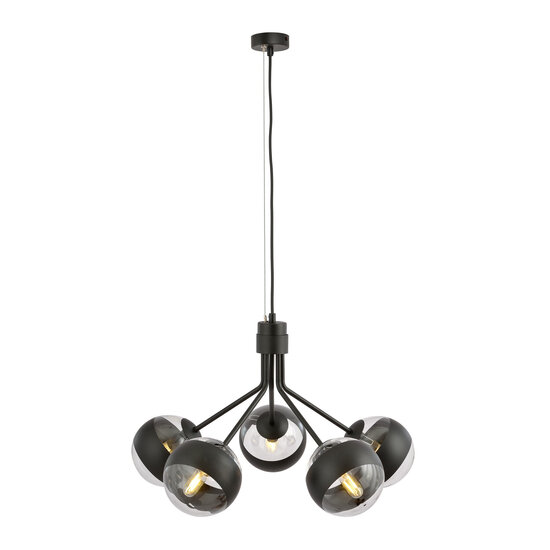 Emibig Emibig Kolding lámpara colgante de 5 bombillas de vidrio rayadas negras E14 - Iluminación ideal para tu salón