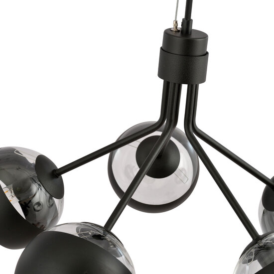 Emibig Emibig Kolding black striped 5 lamp hanging lamp glass balls E14 - Ideal lighting for your living room