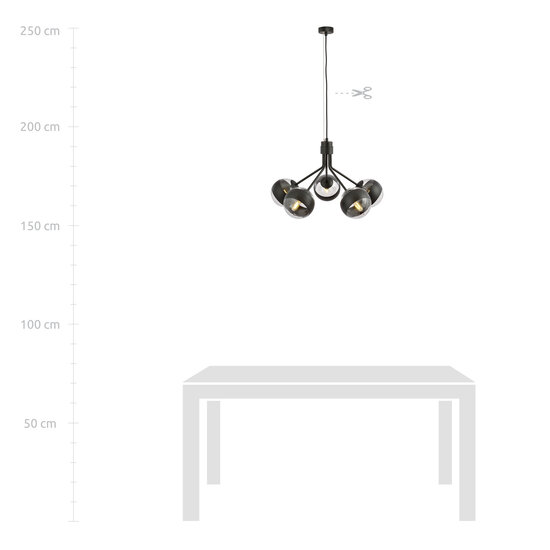 Emibig Emibig Kolding black striped 5 lamp hanging lamp glass balls E14 - Ideal lighting for your living room