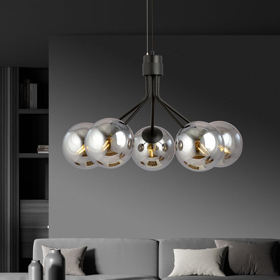 Emibig Emibig Kolding 5-Lampen-Hängelampe, geräucherte Glühbirnen E14 - Ideal für moderne Innenräume