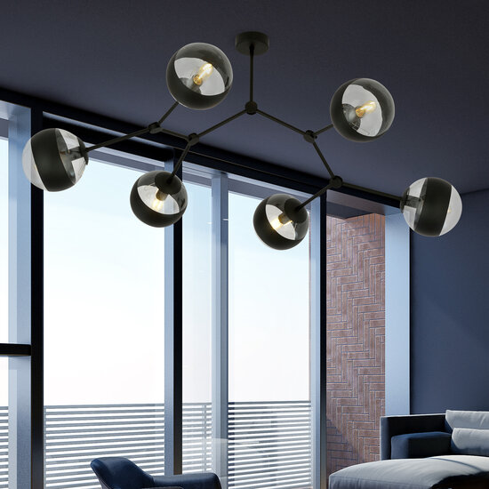 Emibig Emibig Viborg speciale takvormige hanglamp met 6 gestreepte bollen E14 - Perfect voor sfeervolle verlichting in elke ruimte