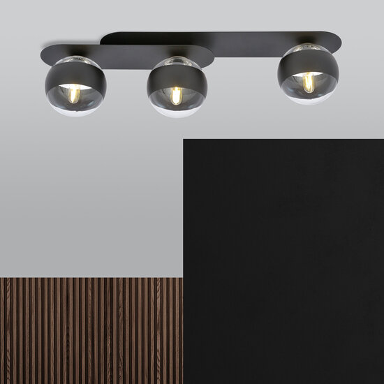 Emibig Emibig Randers elegante zwarte triple ovalen plafondlamp met 3 gestreepte glazen bollen E14 - Perfect voor een moderne uitstraling in uw interieur