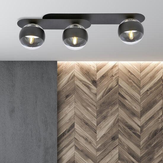 Emibig Emibig Randers elegant black triple oval ceiling lamp with 3 striped glass bulbs E14 - Ideal for modern interior lighting