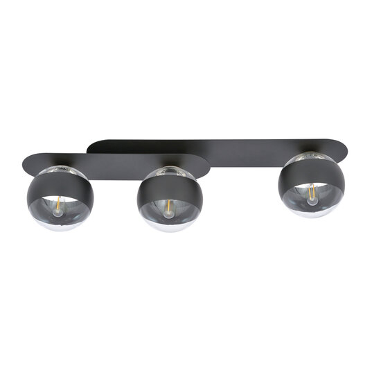 Emibig Emibig Randers elegante zwarte triple ovalen plafondlamp met 3 gestreepte glazen bollen E14 - Perfect voor een moderne uitstraling in uw interieur