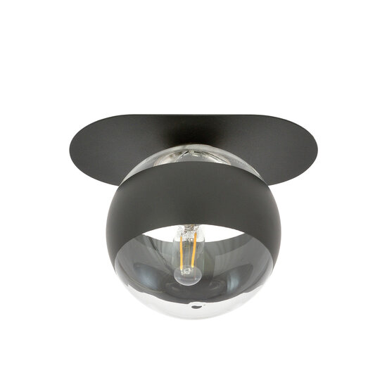 Emibig Emibig Randers elegante lámpara de techo ovalada negra con bola de vidrio rayada E14 - Perfecta para una iluminación elegante en cualquier habitación