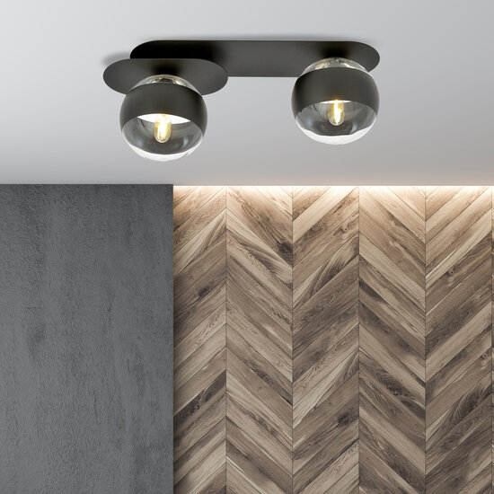 Emibig Emibig Randers élégante lampe de plafond ovale noire double avec 2 ampoules en verre rayées E14 - Éclairage idéal pour chaque espace