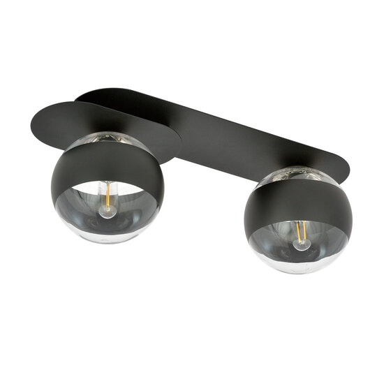 Emibig Emibig Randers elegante zwarte dubbele ovalen plafondlamp met 2 gestreepte glazen bollen E14 - Perfecte verlichting voor elke ruimte