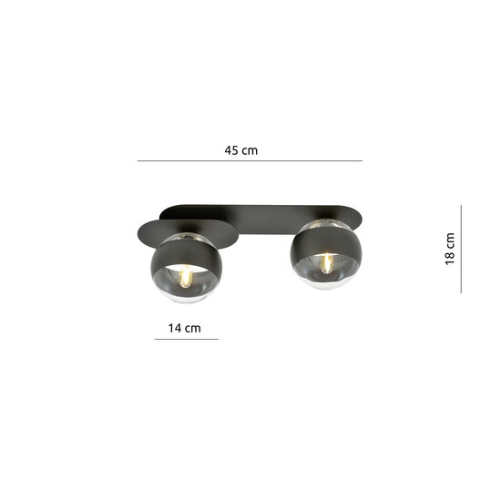 Emibig Emibig Randers elegant black double oval ceiling lamp with 2 striped glass bulbs E14 - Ideal lighting for any space