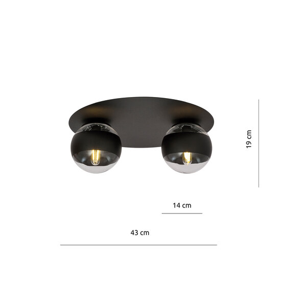Emibig Emibig Esbjerg jolie lampe de plafond noire double avec 2 ampoules rayées E14 - Éclairage parfait pour chaque espace