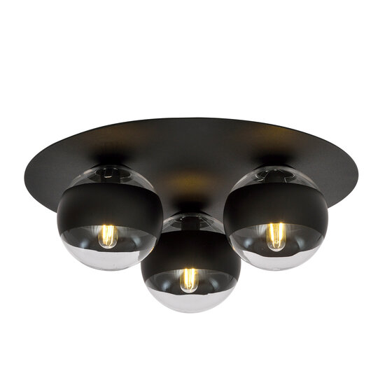 Emibig Emibig Esbjerg leuke zwarte triple plafondlamp met 3 gestreepte bollen E14 - Perfect voor sfeervolle verlichting in elke ruimte