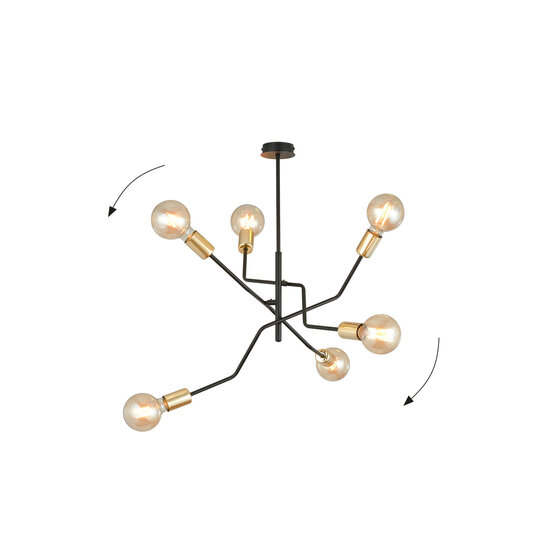 Emibig Emibig Odense pendant lamp 6 lamps E27 black and gold - Perfect lighting for any space