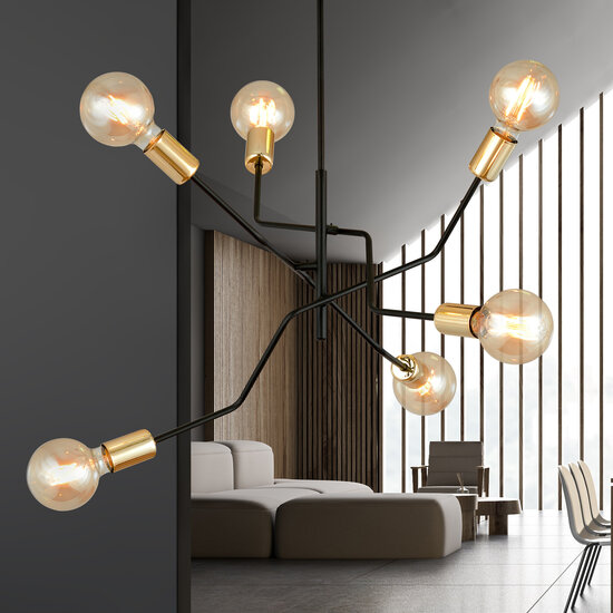 Emibig Emibig Odense pendant lamp 6 lamps E27 black and gold - Perfect lighting for any space