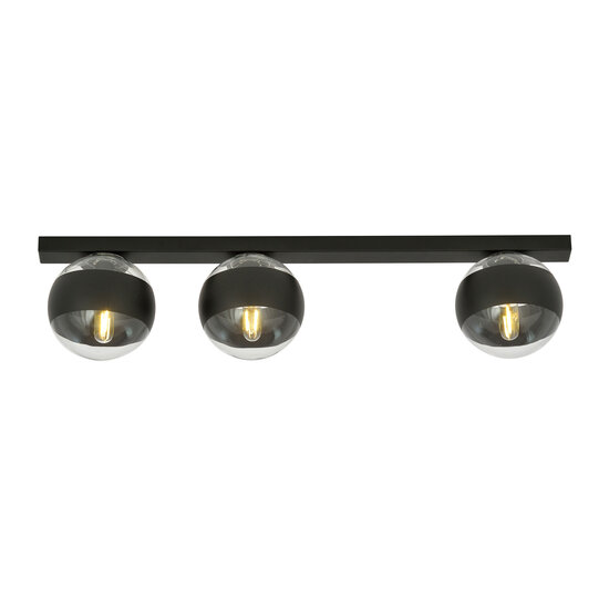 Emibig Emibig Lampe de plafond noire longue Aalborg avec 3 ampoules rayées transparentes E14 - Éclairage idéal pour les intérieurs modernes