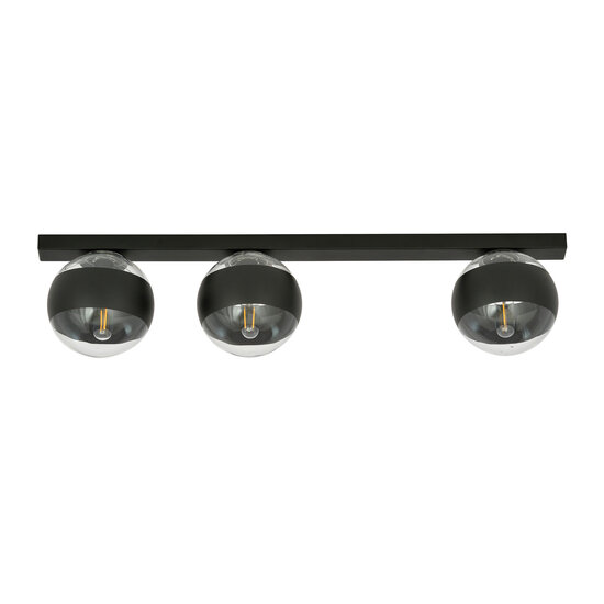 Emibig Emibig Lámpara de techo negra larga Aalborg con 3 bombillas rayadas transparentes E14 - Iluminación ideal para interiores modernos