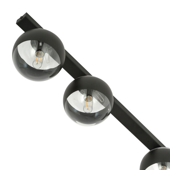 Emibig Emibig Aalborg lange zwarte plafondlamp met 3 transparant gestreepte bollen E14 - Perfecte verlichting voor elke ruimte