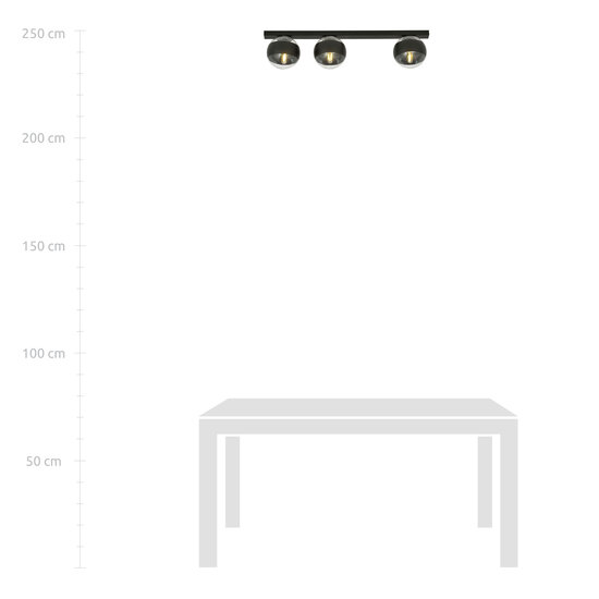 Emibig Emibig Lámpara de techo negra larga Aalborg con 3 bombillas rayadas transparentes E14 - Iluminación ideal para interiores modernos