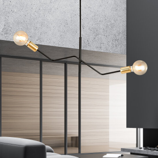 Emibig Emibig Lampe suspendue Odense noire avec or 2x E27 - Éclairage de plafond parfait pour tout espace