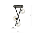 Emibig Emibig Lámpara de techo negra con varillas colgantes y 3 bolas de vidrio redondas transparentes E14 - Perfecta para interiores modernos