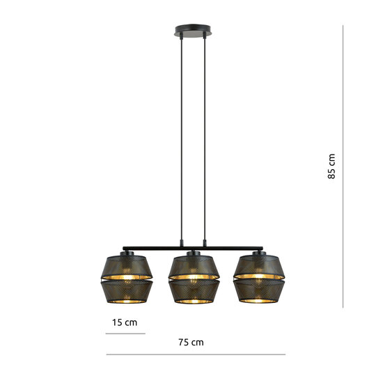 Emibig Emibig Komplett schwarze perforierte Pendelleuchte 3x E27 mit goldenem Innenleben - Ideal für eine stilvolle Atmosphäre