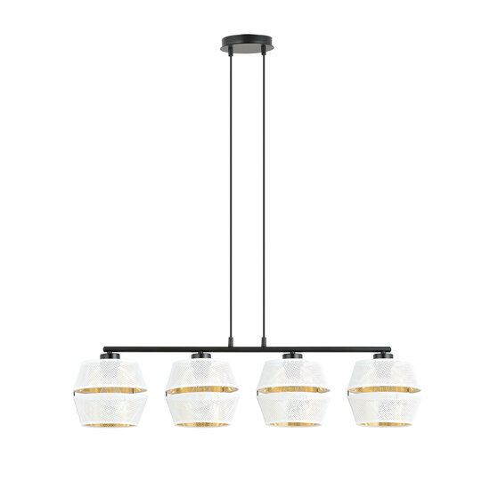 Emibig Emibig Zwarte pendellamp 4x E27 geperforeerd wit met gouden kappen metaal - Perfecte verlichting voor elke ruimte