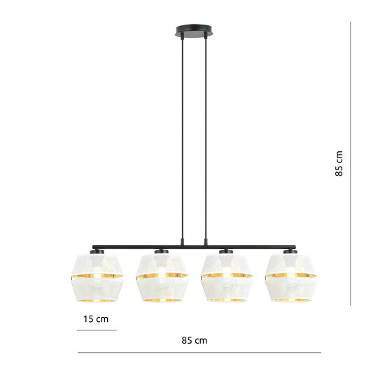 Emibig Emibig Lampe suspendue noire 4x E27 perforée blanche avec des capuchons dorés en métal - Éclairage parfait pour chaque espace
