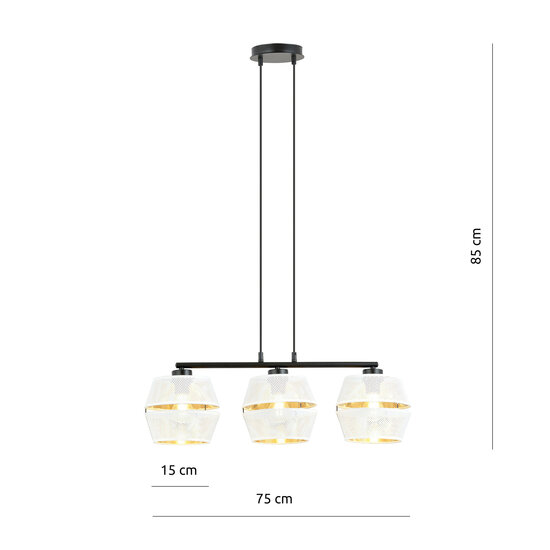 Emibig Emibig Zwarte hanglamp 3x E27 wit met gouden kappen met gaatjes metaal - Perfecte sfeerverlichting voor elk interieur