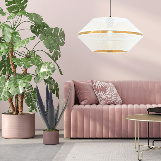 Emibig Emibig Catchy geperforeerde witte hanglamp met gouden hanglamp E27 - Perfect voor een stijlvolle inrichting