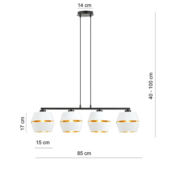 Emibig Emibig Schwarzer Anhänger 4x E27 weiß mit goldenen Metallkappen - Perfekt für moderne Innenräume