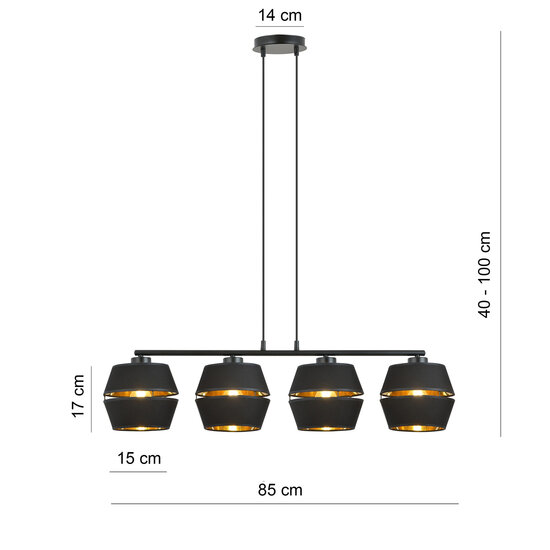 Emibig Emibig Komplett schwarze Pendelleuchte 4x E27 mit goldener Innenseite - Perfekt für stilvolle Einrichtung