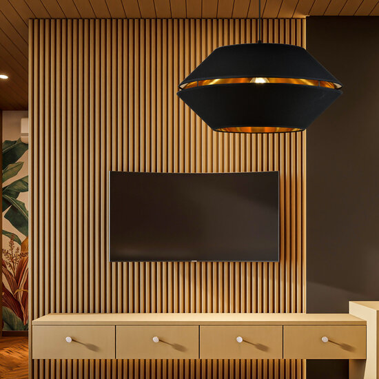 Emibig Emibig Lámpara colgante negra llamativa con lámpara colgante dorada E27 - Ideal para una atmósfera elegante