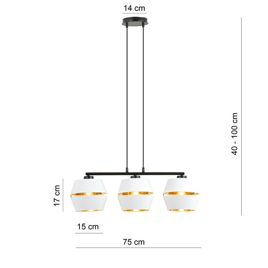 Emibig Emibig Zwarte pendel 3x E27 wit met gouden kappen metaal - Perfect voor sfeervolle verlichting