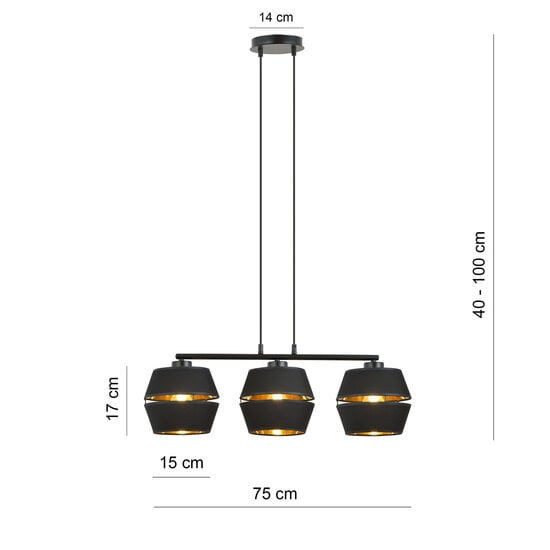 Emibig Emibig Completely black pendant 3x E27 with gold interior - Perfect for a stylish atmosphere