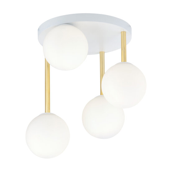 Emibig Emibig Élégante 4x E14 blanche avec éclairage plafond en laiton et ampoules en verre blanc - Parfaite pour une ambiance stylée