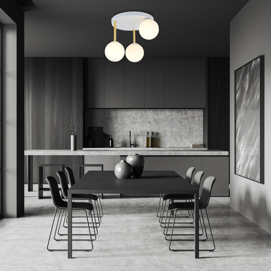 Emibig Emibig Elegante witte met messing plafondverlichting 3x E14 met witglas bollen - Perfect voor een sfeervolle ambiance
