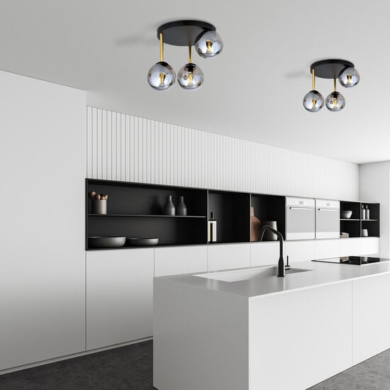 Emibig Emibig Ceiling lamp black and brass with fumed glass balls 3x E14 - Stylish lighting for any interior
