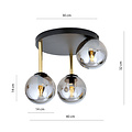 Emibig Emibig Plafondlamp zwart en messing met gefumeerd glazen bollen 3x E14 - Stijlvolle verlichting voor elk interieur