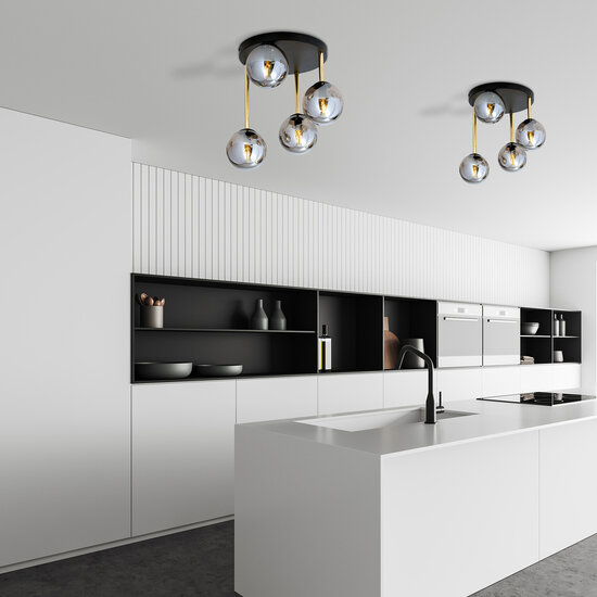 Emibig Emibig Ceiling lamp 4x E14 black and brass with fumed glass balls - Perfect lighting for any space