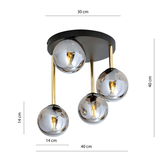 Emibig Emibig Plafondlamp 4x E14 zwart en messing met gefumeerd glazen bollen - Perfecte verlichting voor elke ruimte