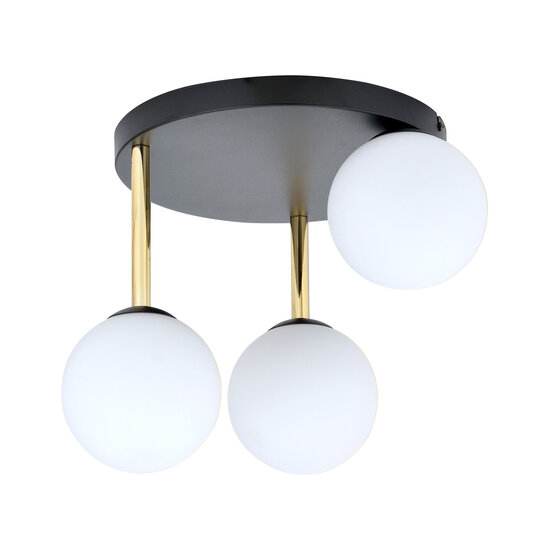 Emibig Emibig Lámpara de techo moderna 3x E14 vidrio esmerilado negro y pantallas de latón - Iluminación ideal para interiores modernos