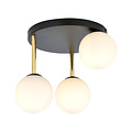 Emibig Emibig Lámpara de techo moderna 3x E14 vidrio esmerilado negro y pantallas de latón - Iluminación ideal para interiores modernos
