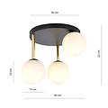 Emibig Emibig Lámpara de techo moderna 3x E14 vidrio esmerilado negro y pantallas de latón - Iluminación ideal para interiores modernos