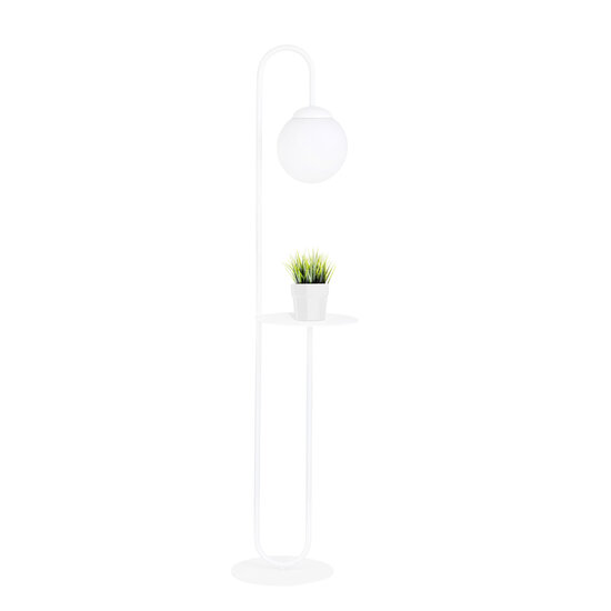 Emibig Emibig Lampe debout blanche et table d'appoint avec boule en verre blanc laiteux - Parfaite pour créer une atmosphère scandinave chez vous