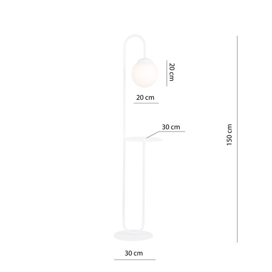 Emibig Emibig Weiße Stehlampe und Beistelltisch mit milchig-weißer Glaskugel - Perfekt für eine skandinavische Atmosphäre in Ihrem Zuhause