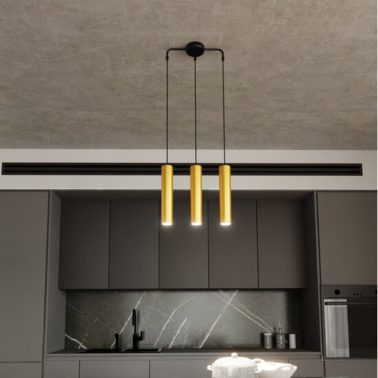 Emibig Emibig Porvoo long 3L lampe suspendue noire et dorée tubes longs 3x GU10 - Idéale pour un éclairage élégant dans n'importe quel espace
