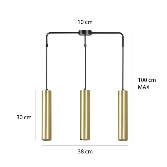 Emibig Emibig Porvoo larga 3L lámpara colgante negra y dorada tubos largos 3x GU10 - Ideal para una iluminación elegante en cualquier espacio